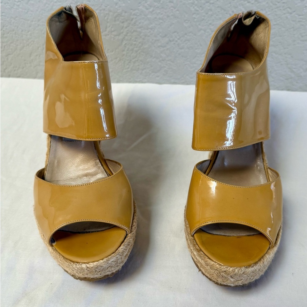 Jimmy Choo Mustard Yellow Espadrilles with Open Toe and Wedge Heel